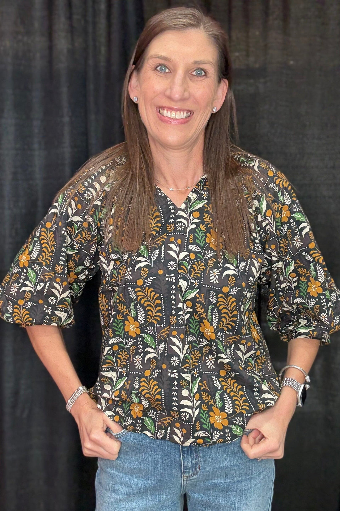 Short Sleeve V-Neck Printed Top JR TOP DRESSY UMGEE 