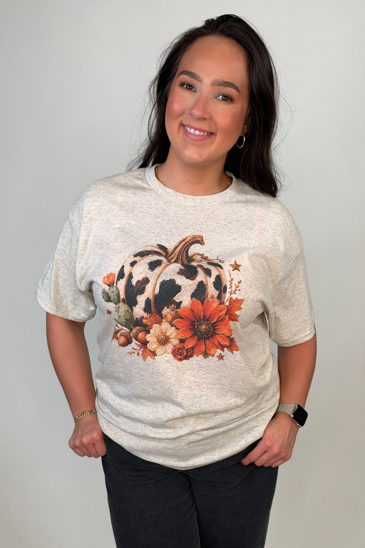 Cow Print Pumpkin Tee MISSY BASIC KNIT:~~Unassigned~~ 1/2PENNYBOU 