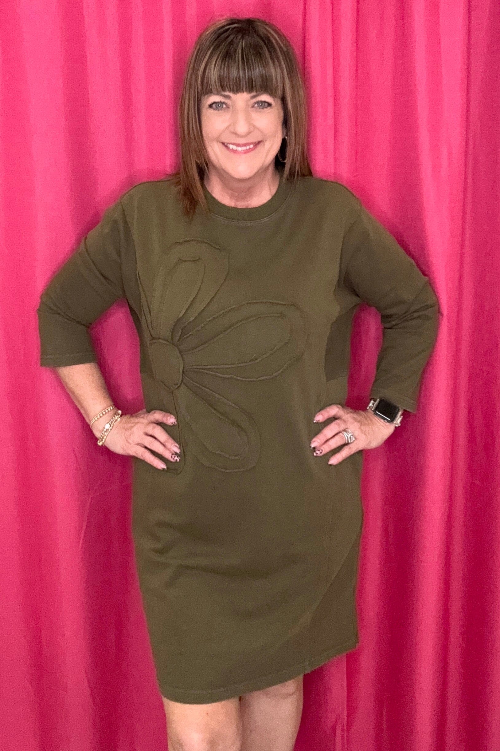 3/4 Sleeve Sweater Dress w/Flower DRESS JODIFL 