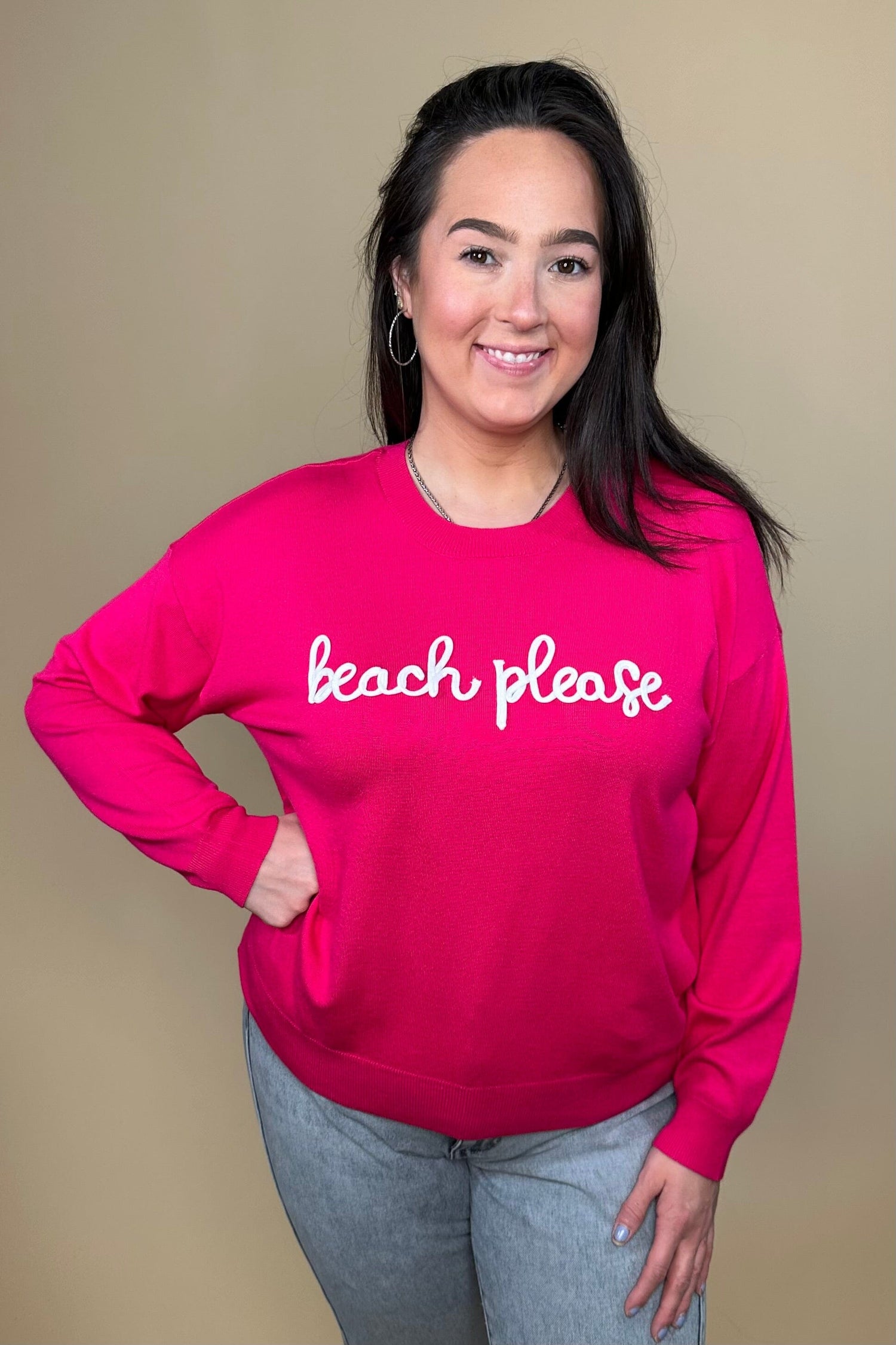 "Beach Please" Long Sleeve Pullover Sweatshirt MISSY TOP SPECIAL ZAC &amp; RACHEL 