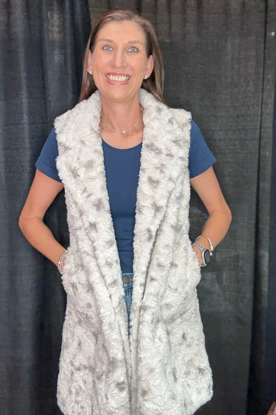 Long Fur Animal Button Down Vest OUTFIT COMPLETER CREATION 