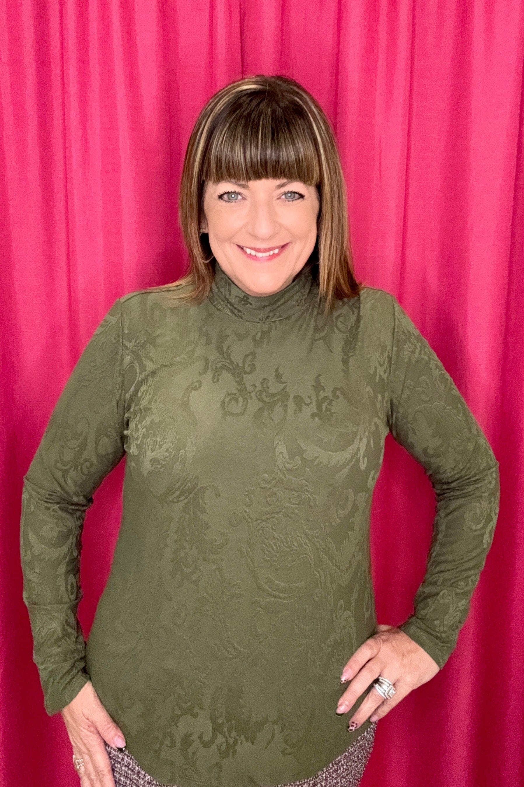 Long Sleeve Mock Neck Top MISSY BASIC KNIT TRIBAL 