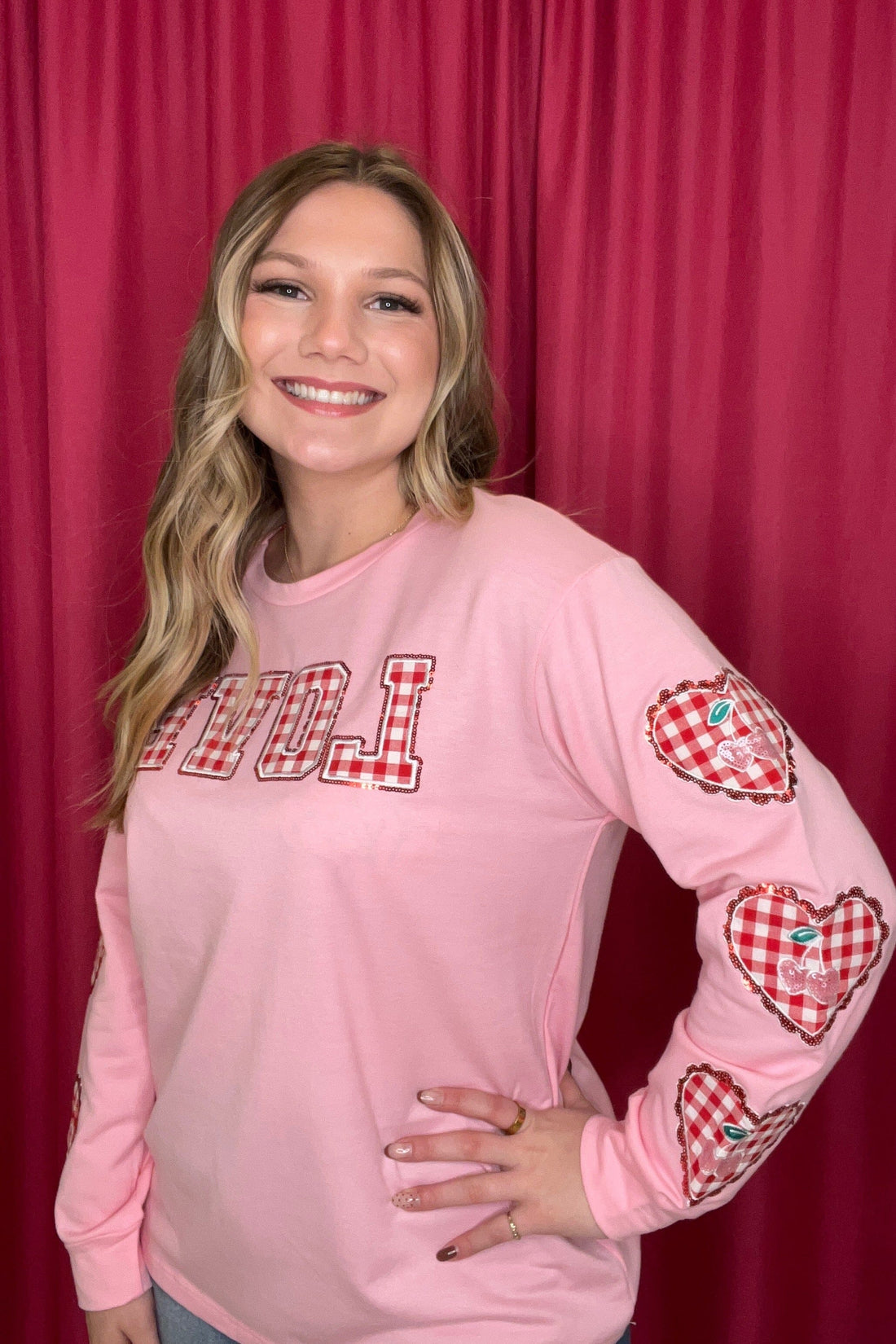 Long Sleeve Gingham Love Top JRTOP CASUAL TOP SOUTHERN GRACE 