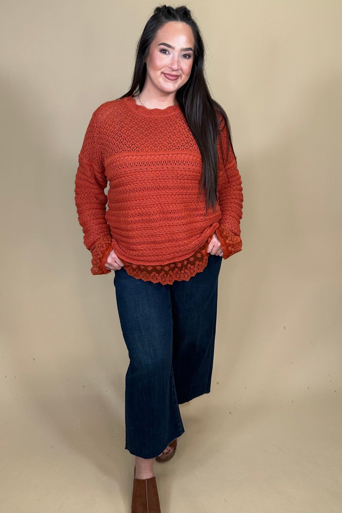 Lace Detail Sweater JRTOP CASUAL TOP:~~Unassigned~~ EASEL 
