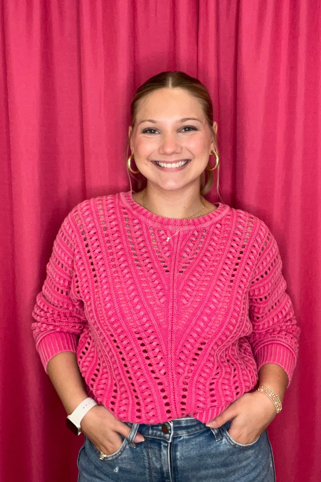 Crew Neck Sweater w/Special Wash MISSY TOP SPECIAL TRIBAL CHERRYPINK XS