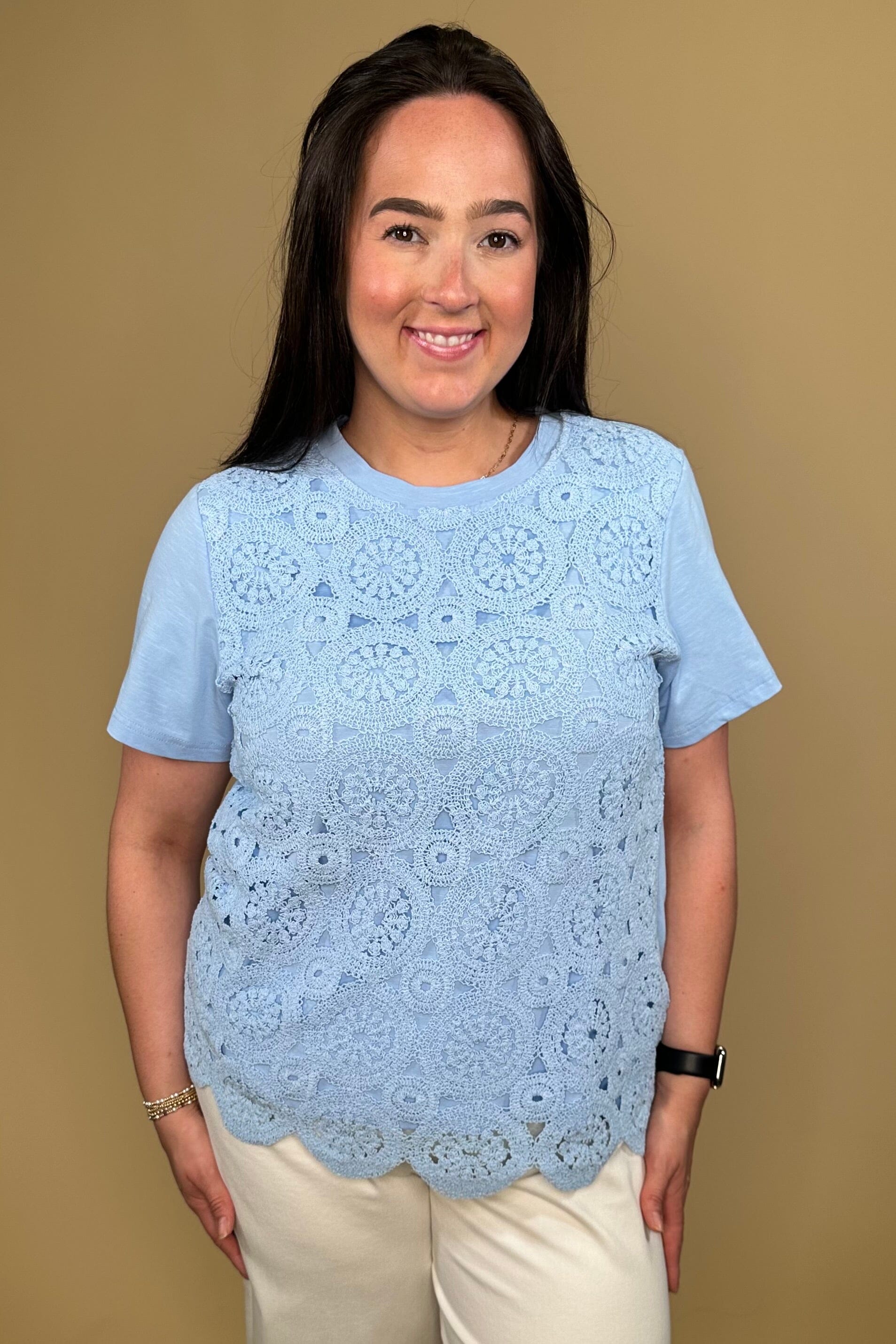 Short Sleeve Tee w/Crochet Front - Blue MISSY TOP SPECIAL ZAC &amp; RACHEL 