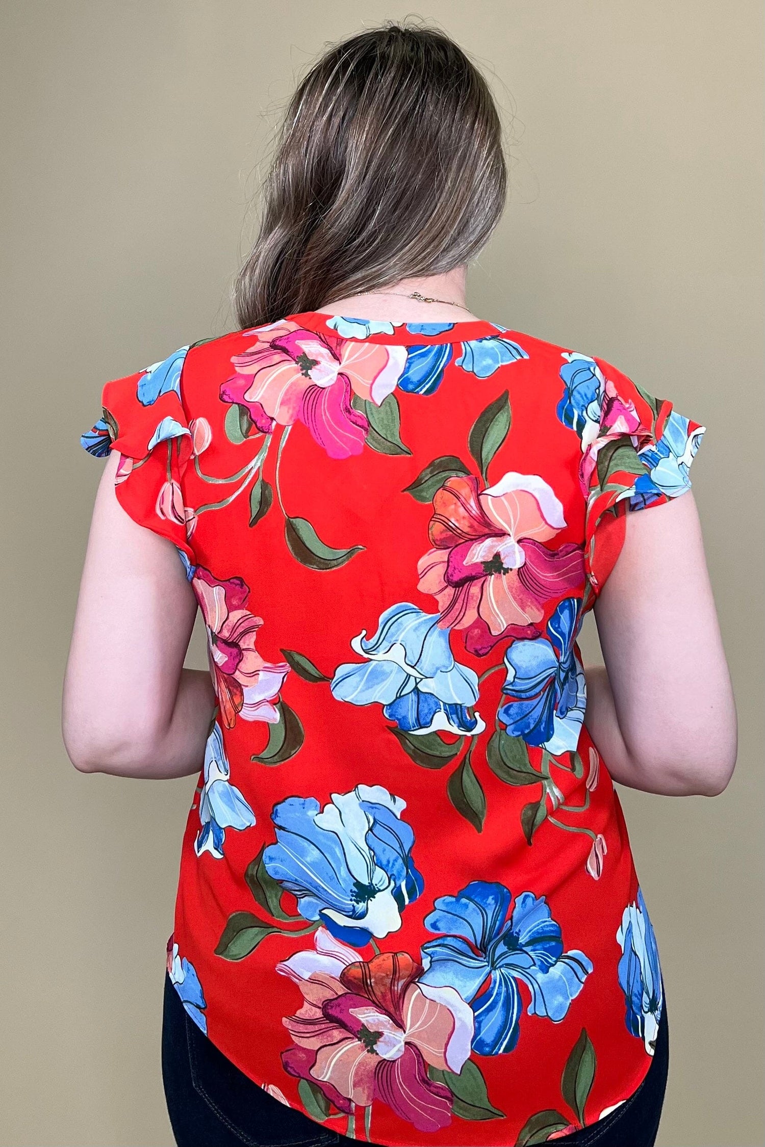Flutter Sleeve Split Neck Printed Top MISSY TOP SPECIAL ZAC &amp; RACHEL 