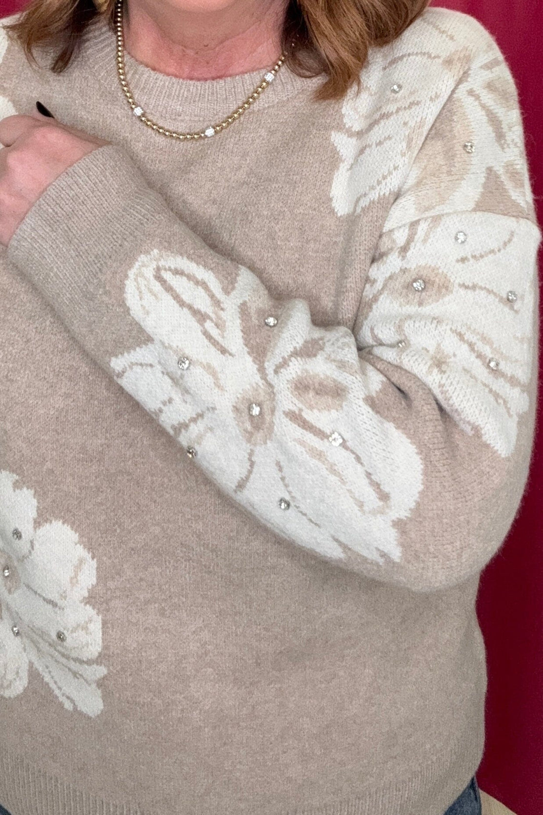Large Floral w/Stone Jacquard Sweater SWEATER ALLIE &amp; ROSE 