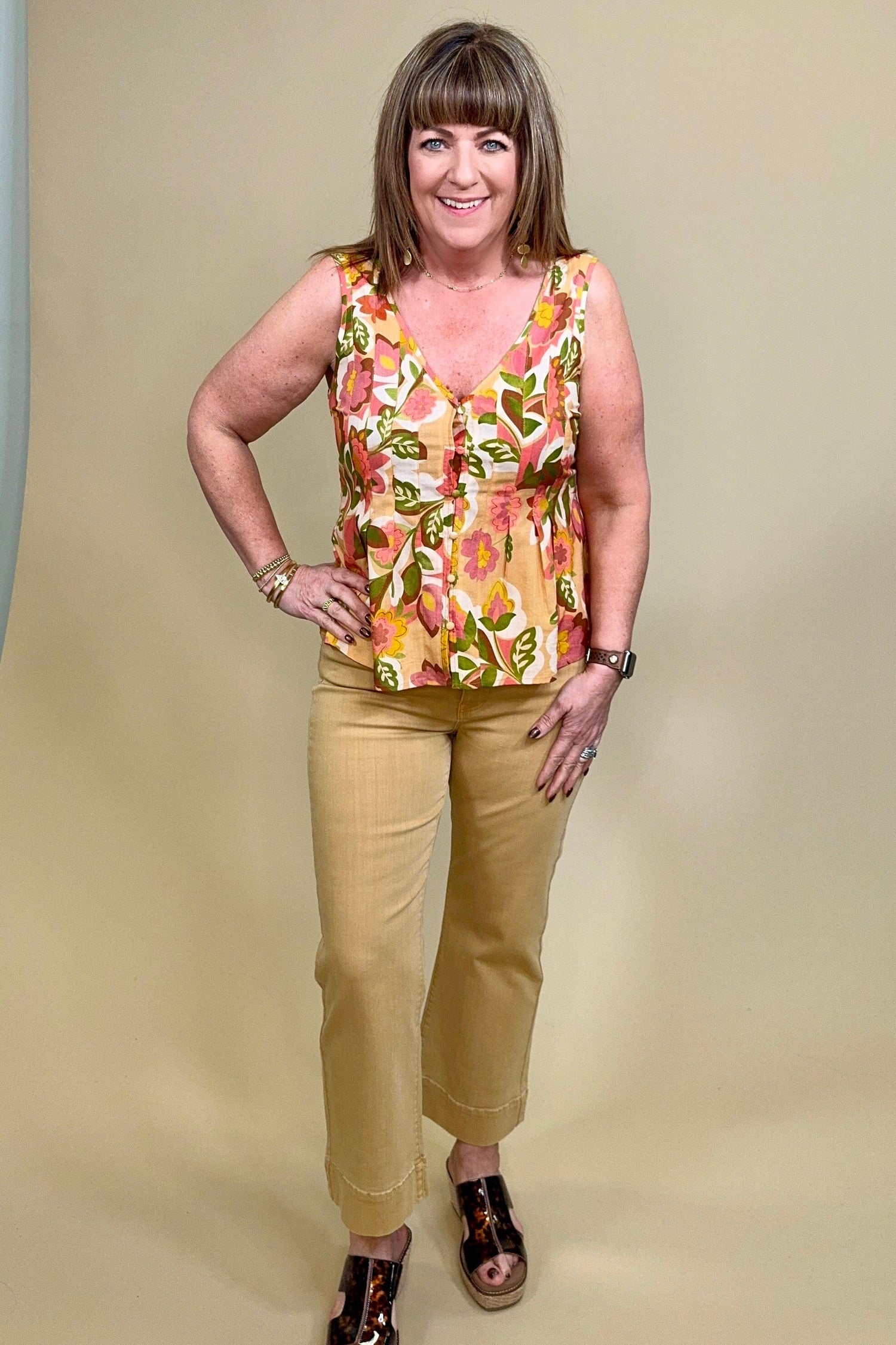 Sleeveless V Neck Woven Top w/ Pintucks MISSY TOP SPECIAL LIVERPOOL 