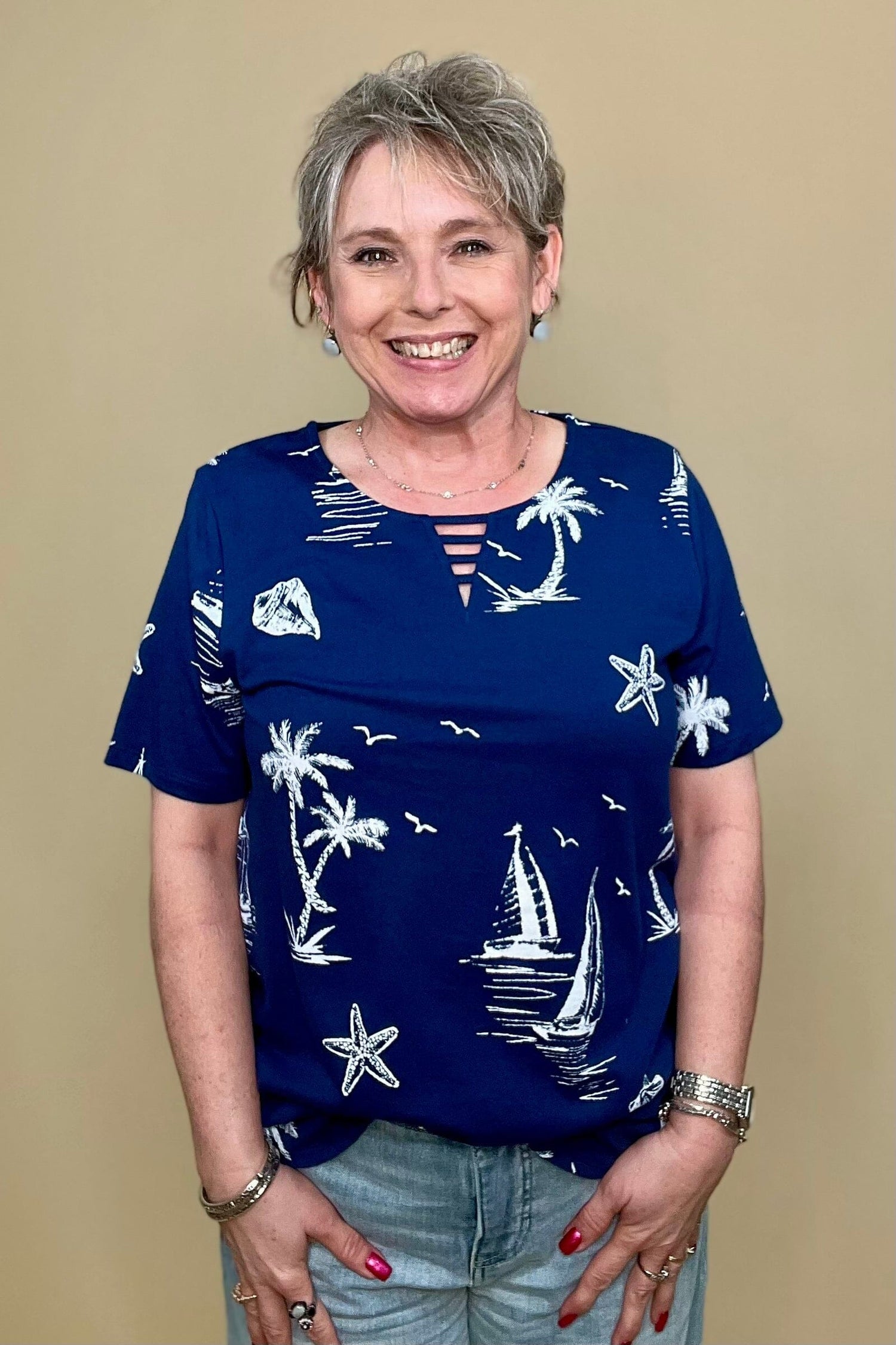 Short Sleeve Nautical V-Neck MISSY TOP SPECIAL SOUTHERN LADY 