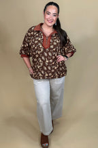 Floral Print Puff Sleeve Half Zip Top JR TOP DRESSY:~~Unassigned~~ UMGEE 
