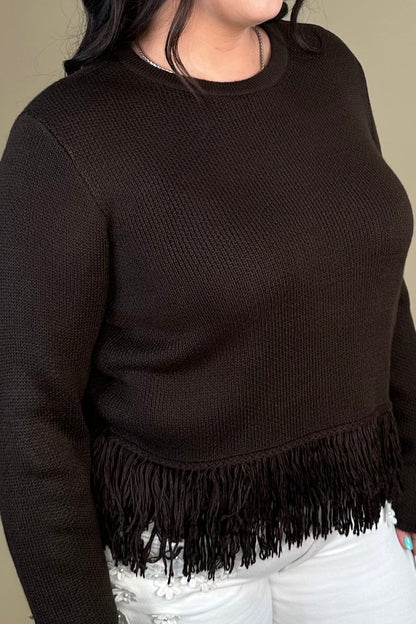 Crew Neck Sweater w/ Fringe Hem MISSY TOP SPECIAL CHARLIEB 
