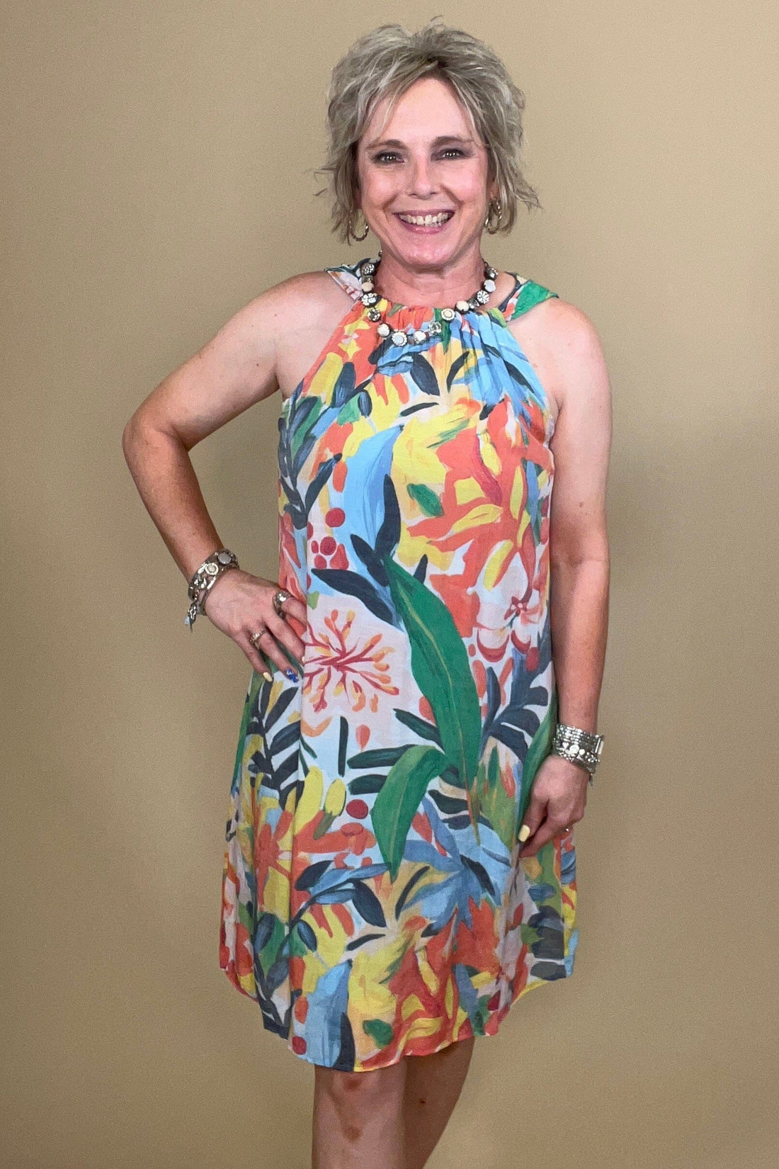 Sleeveless Floral Dress w/Gathered Collar DRESS ZAC &amp; RACHEL 