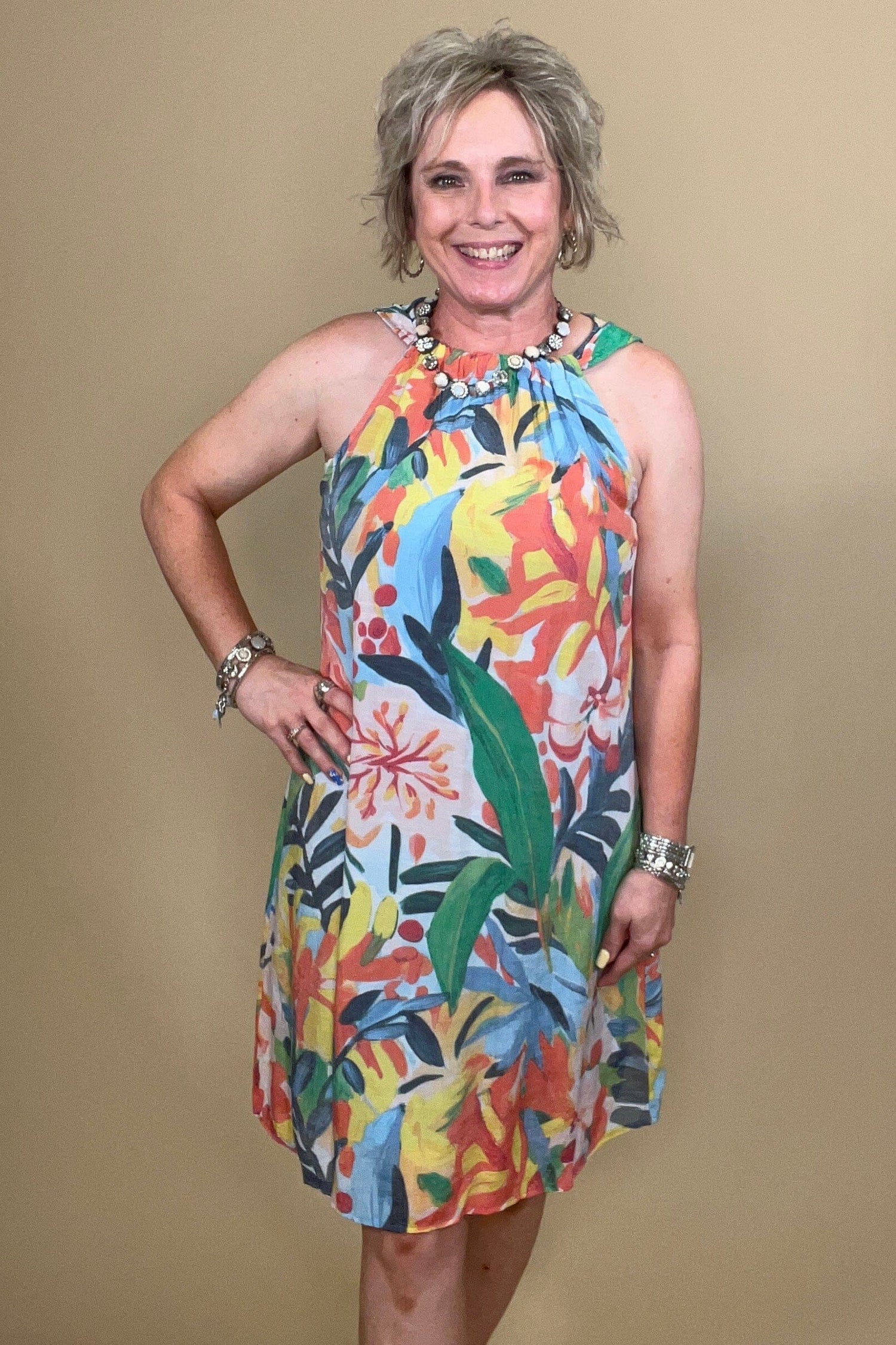 Sleeveless Floral Dress w/Gathered Collar DRESS ZAC &amp; RACHEL 