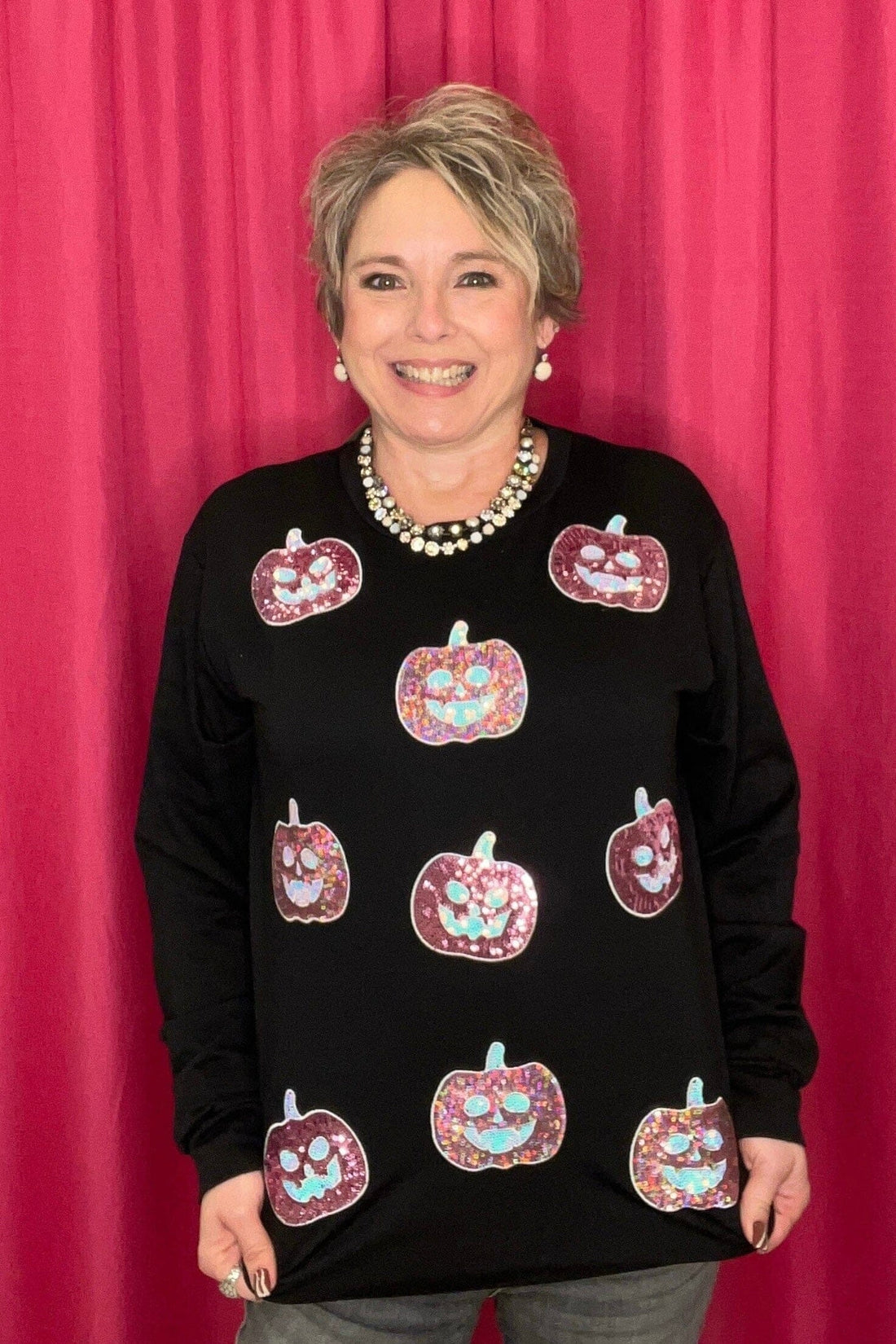 Long Sleeve Crew Neck w/Glitter Pumpkins JRTOP CASUAL TOP SOUTHERN GRACE