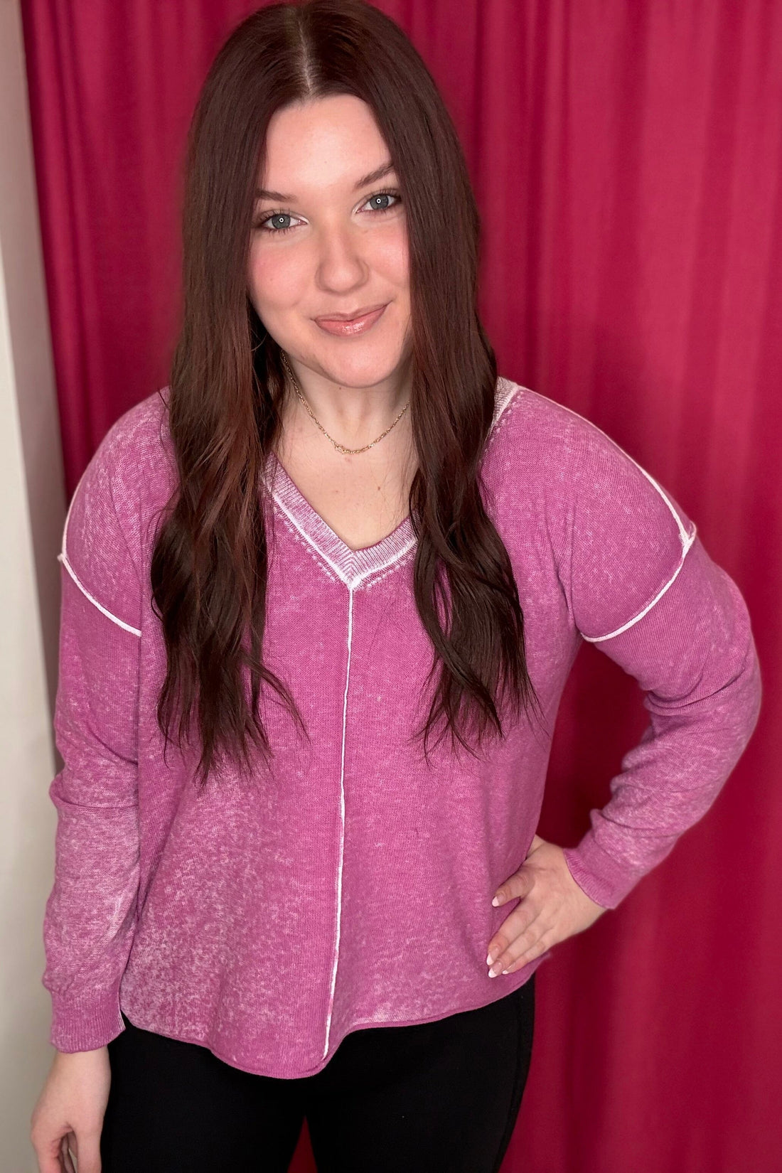 V-Neck Sweater with Special Wash MISSY TOP SPECIAL TRIBAL ORCHIDSKY XS 