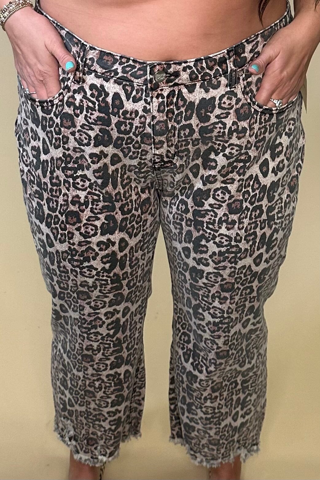 Leopard Printed Pant w/Freyed Ankle BOTTOMS STERLINGKREEK 