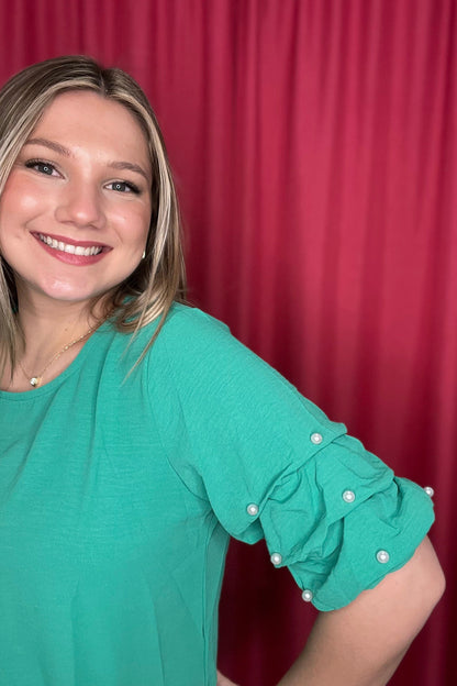 Short Sleeve Pucker Sleeve w/Pearls MISSY TOP SPECIAL CREATION 