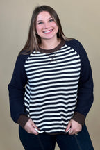 Striped Raglan Sleeve Sweater JRTOP CASUAL TOP:~~Unassigned~~ BLUPEPPER 