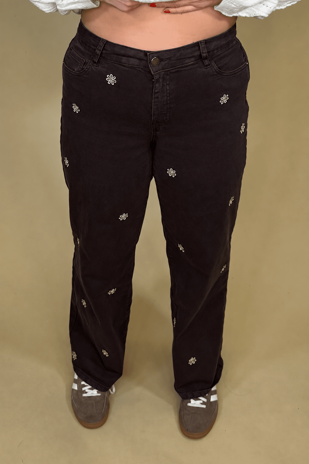 Wide-Leg Twill Pants w/ Front Embroidery BOTTOMS CHARLIEB 