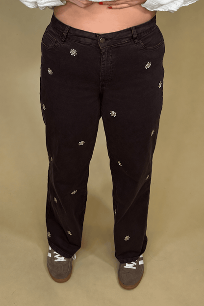 Wide-Leg Twill Pants w/ Front Embroidery BOTTOMS CHARLIEB 