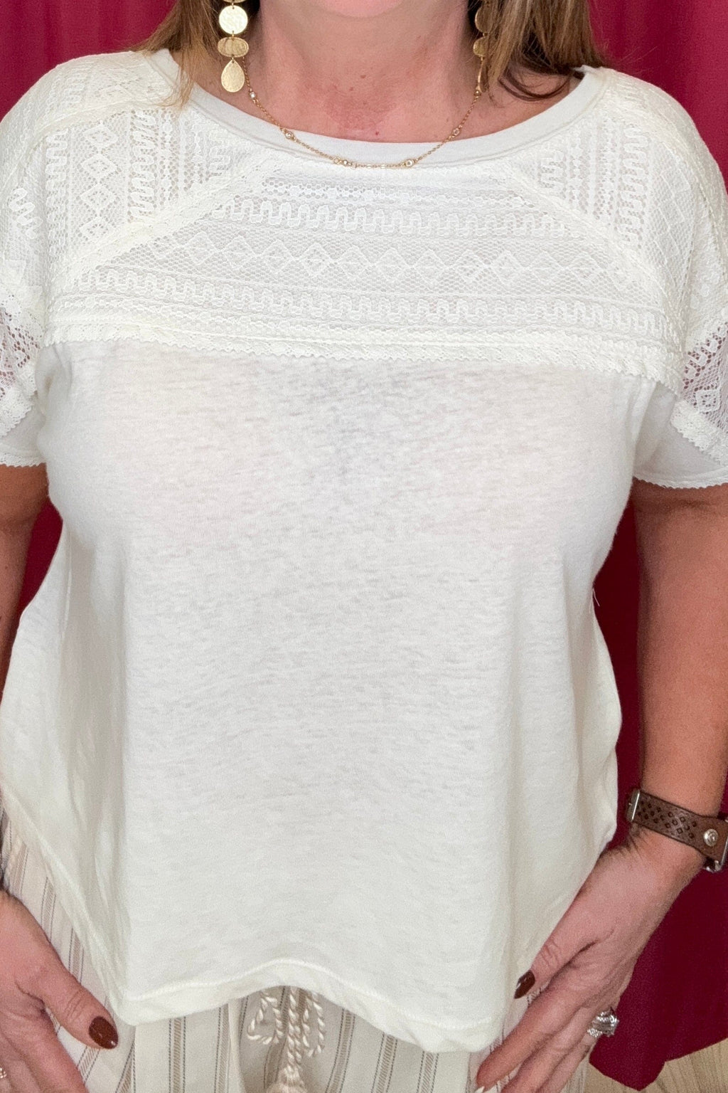 Short Sleeve Dolman Boat Neck Knit Top w/Lace MISSY TOP SPECIAL LIVERPOOL 