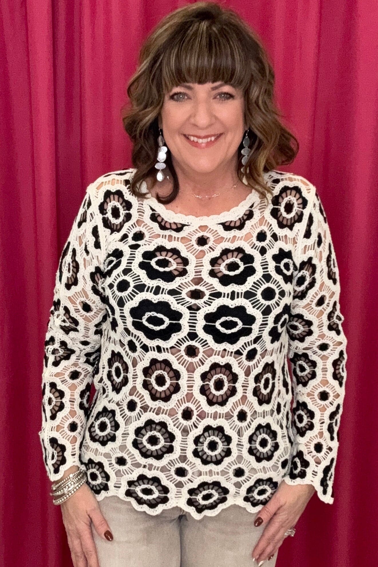 Long Sleeve Crochet Flower Sweater MISSY TOP SPECIAL KEREN HART 