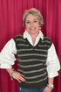 Short Sleeve V-Neck Stripe 2-Fer Sweater Vest MISSY TOP SPECIAL DEMOCRACY 