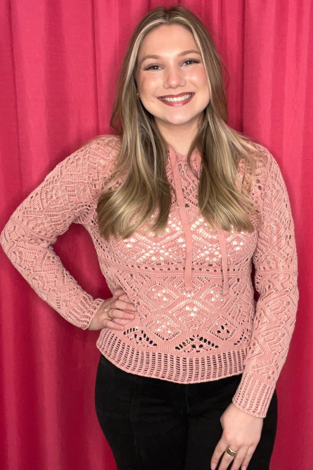 Cold Dye Raglan Long Sleeve Crochet Hoodie Sweater MISSY TOP SPECIAL CHARLIEB 