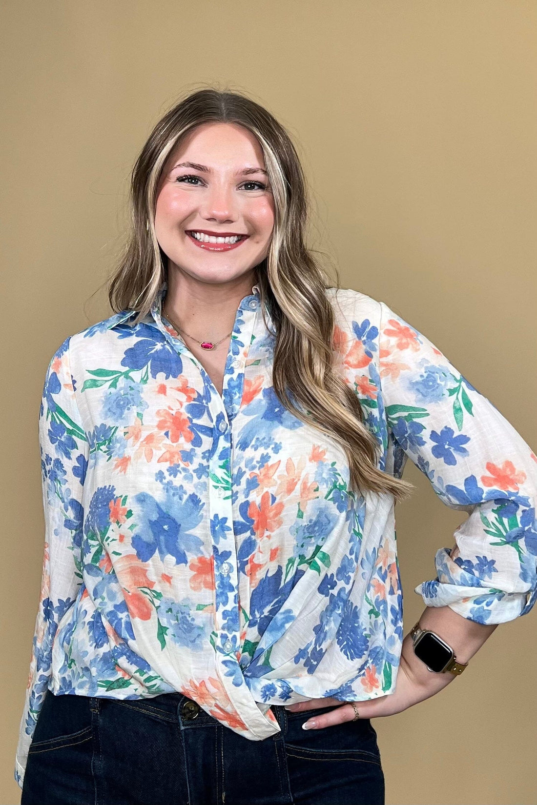 Floral Printed Button Down w/Twist MISSY TOP SPECIAL ZAC &amp; RACHEL 