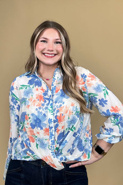 Floral Printed Button Down w/Twist MISSY TOP SPECIAL ZAC &amp; RACHEL 