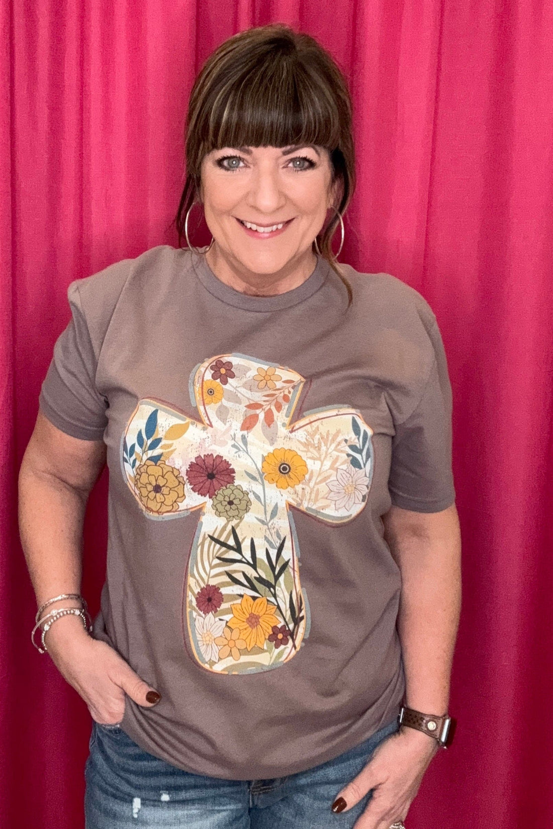 Floral Cross T-Shirt MISSY BASIC KNIT REBELROSE/ATTITUDETEES 