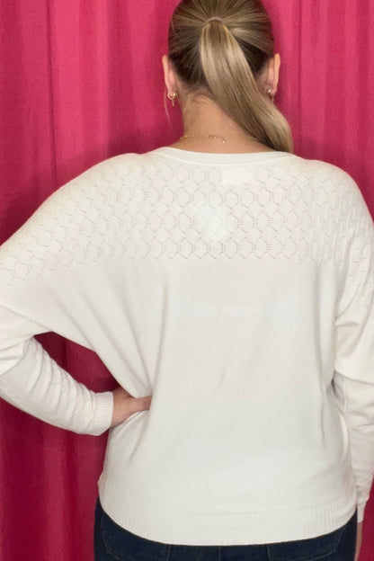 Pointelle Contrast Fine Gauge Knit Sweater JRTOP CASUAL TOP ALLIE &amp; ROSE 