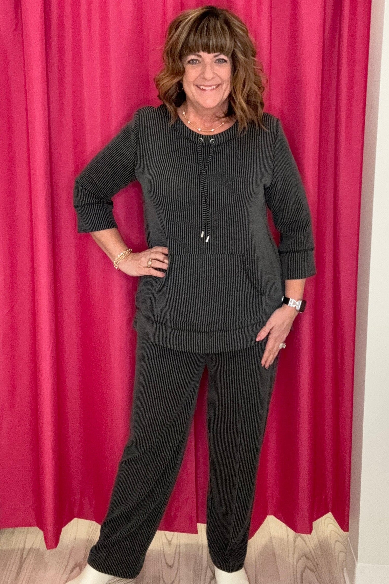 Textured Pullover w/Drawstring &amp; Kangaroo Pocket MISSY TOP SPECIAL SOUTHERN LADY 