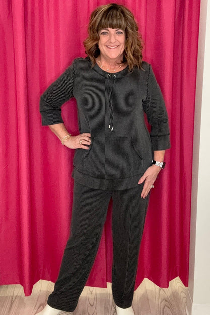 Textured Pullover w/Drawstring &amp; Kangaroo Pocket MISSY TOP SPECIAL SOUTHERN LADY 