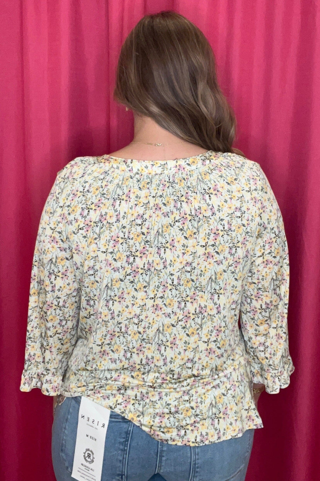 3/4 Sleeve Printed V-Neck Top MISSY TOP SPECIAL SOUTHERN LADY 