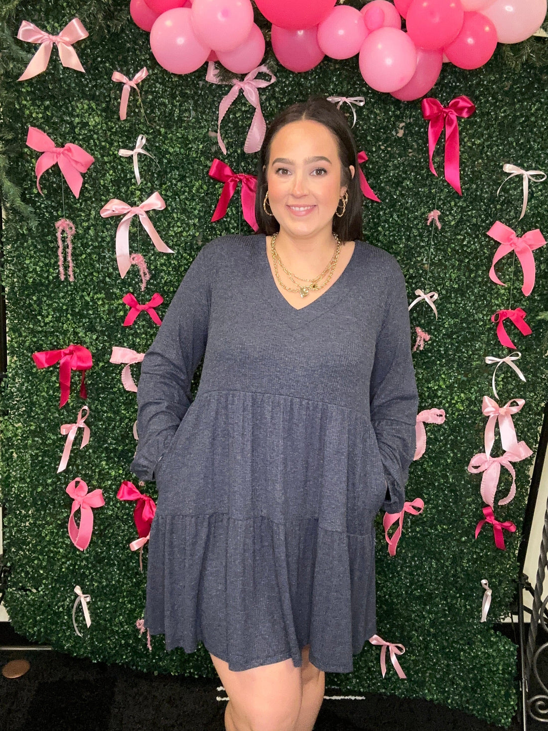 V-Neck Tiered Ribbed Flowy Dress DRESS YELETE