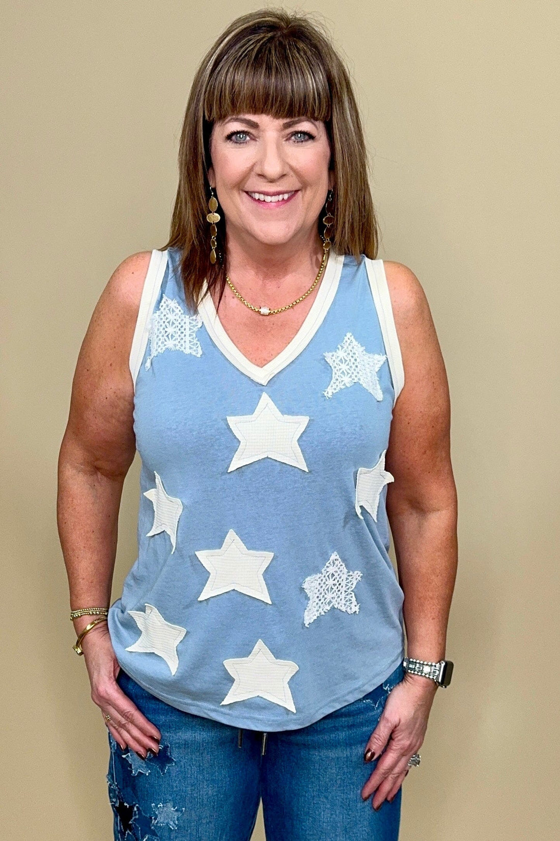 Sleeveless Tank w/Stars JR TOP DRESSY POL CLOTHING 