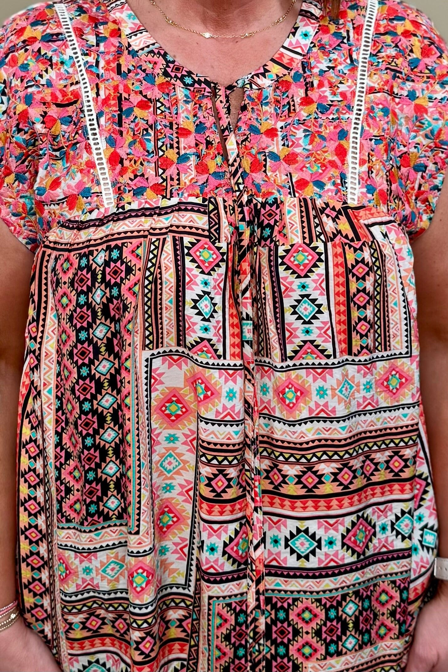 Aztec Printed Top w/Embroidery JR TOP DRESSY WHOLESALE FASHION TRENDS 