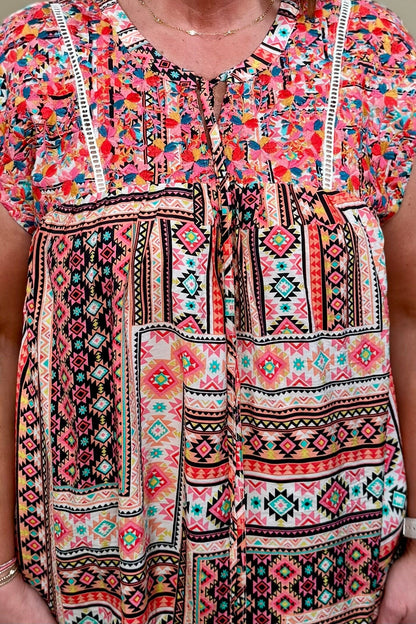 Aztec Printed Top w/Embroidery JR TOP DRESSY WHOLESALE FASHION TRENDS 