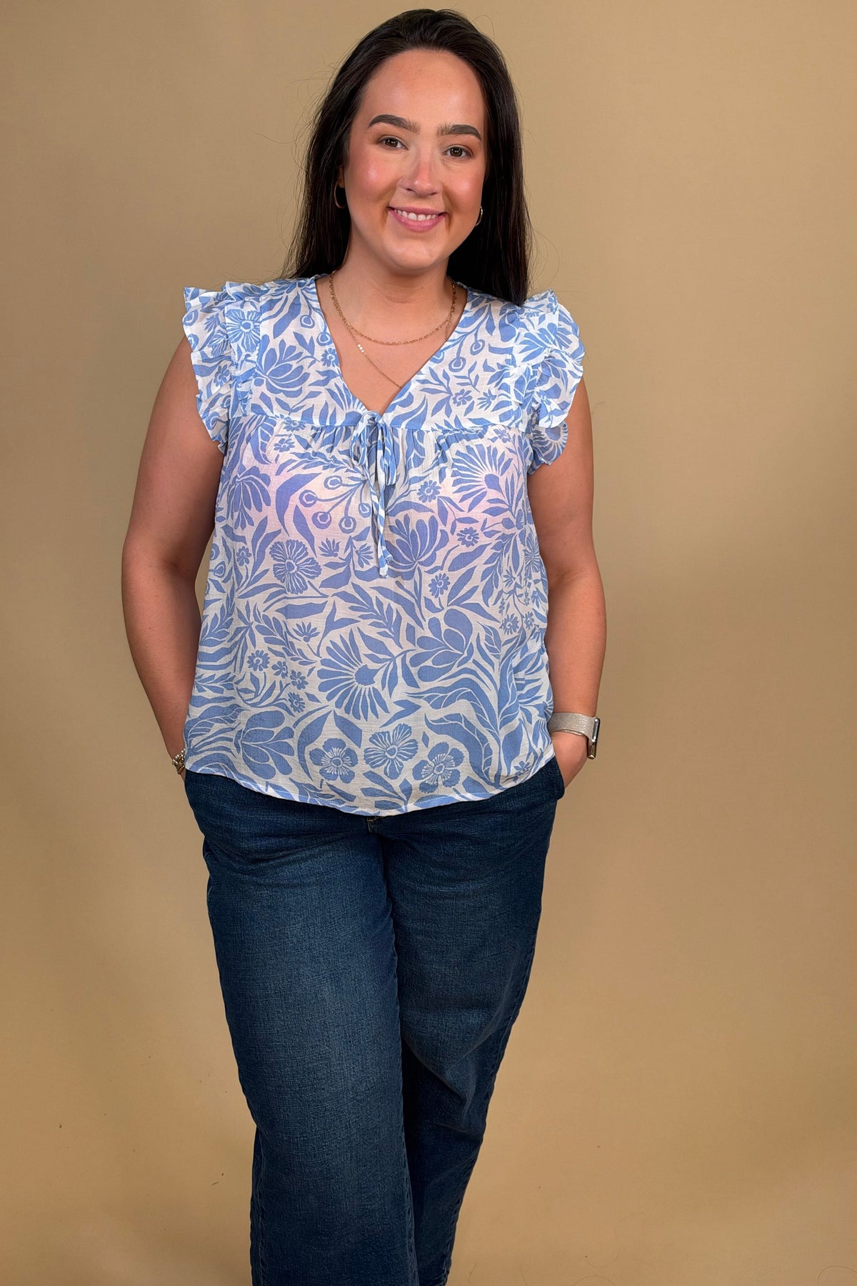 Printed Sleeveless Ruffle Top w/Tie MISSY TOP SPECIAL ZAC &amp; RACHEL 