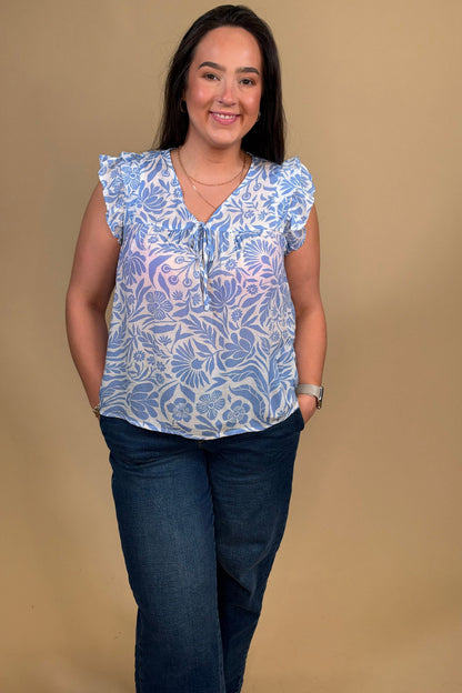 Printed Sleeveless Ruffle Top w/Tie MISSY TOP SPECIAL ZAC &amp; RACHEL 