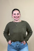 Ribbed Hacci Sweater w/ Pocket - Olive JRTOP CASUAL TOP:~~Unassigned~~ ZENANA 