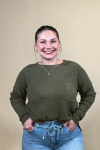 Ribbed Hacci Sweater w/ Pocket - Olive JRTOP CASUAL TOP:~~Unassigned~~ ZENANA 