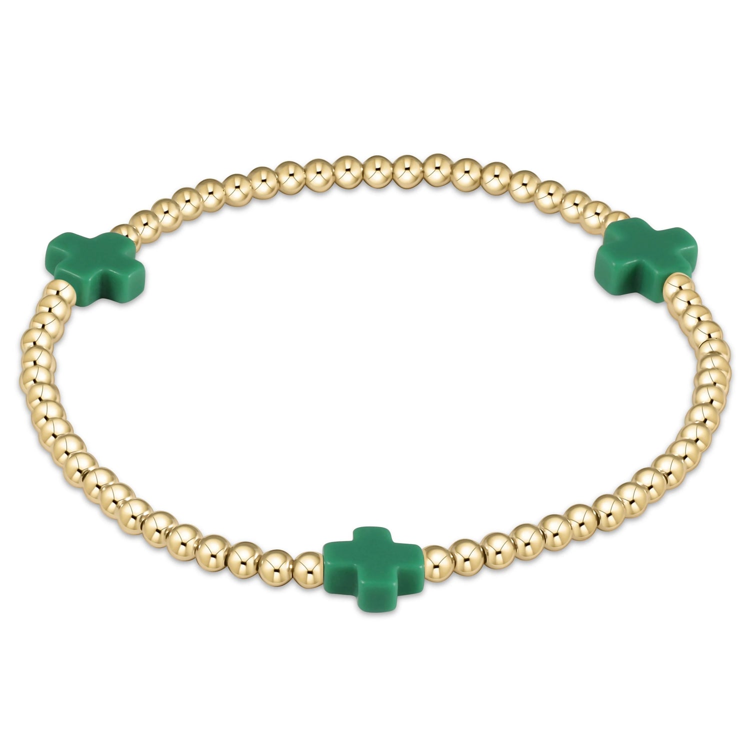 Enewton Signature Cross Gold Pattern 3mm Bead Bracelet- Emerald