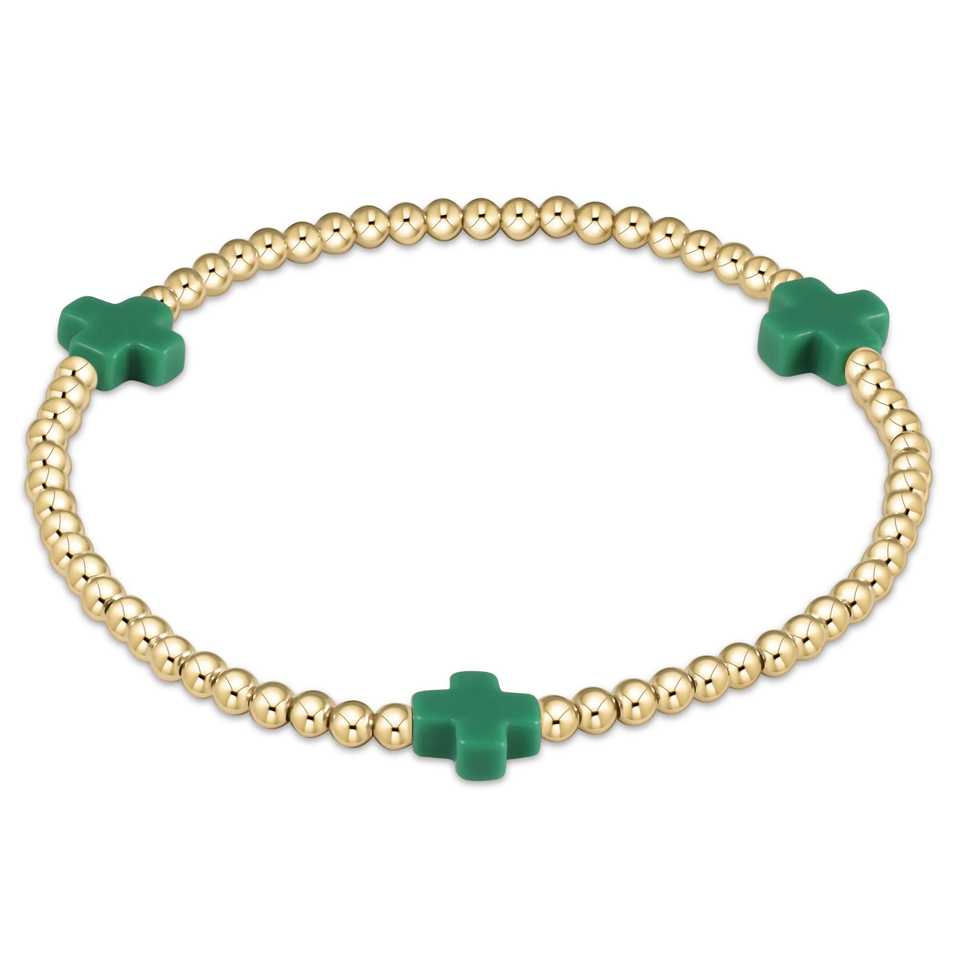 Enewton Signature Cross Gold Pattern 3mm Bead Bracelet- Emerald