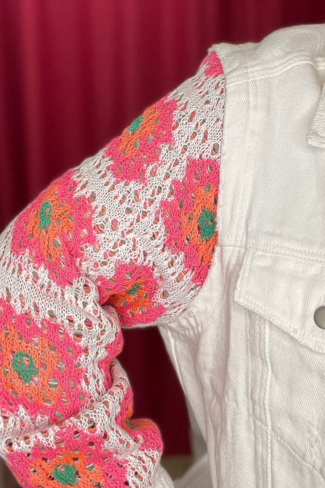 Denim Jacket w/Long Crochet Sleeve OUTFIT COMPLETER DAVI&amp;DANI 