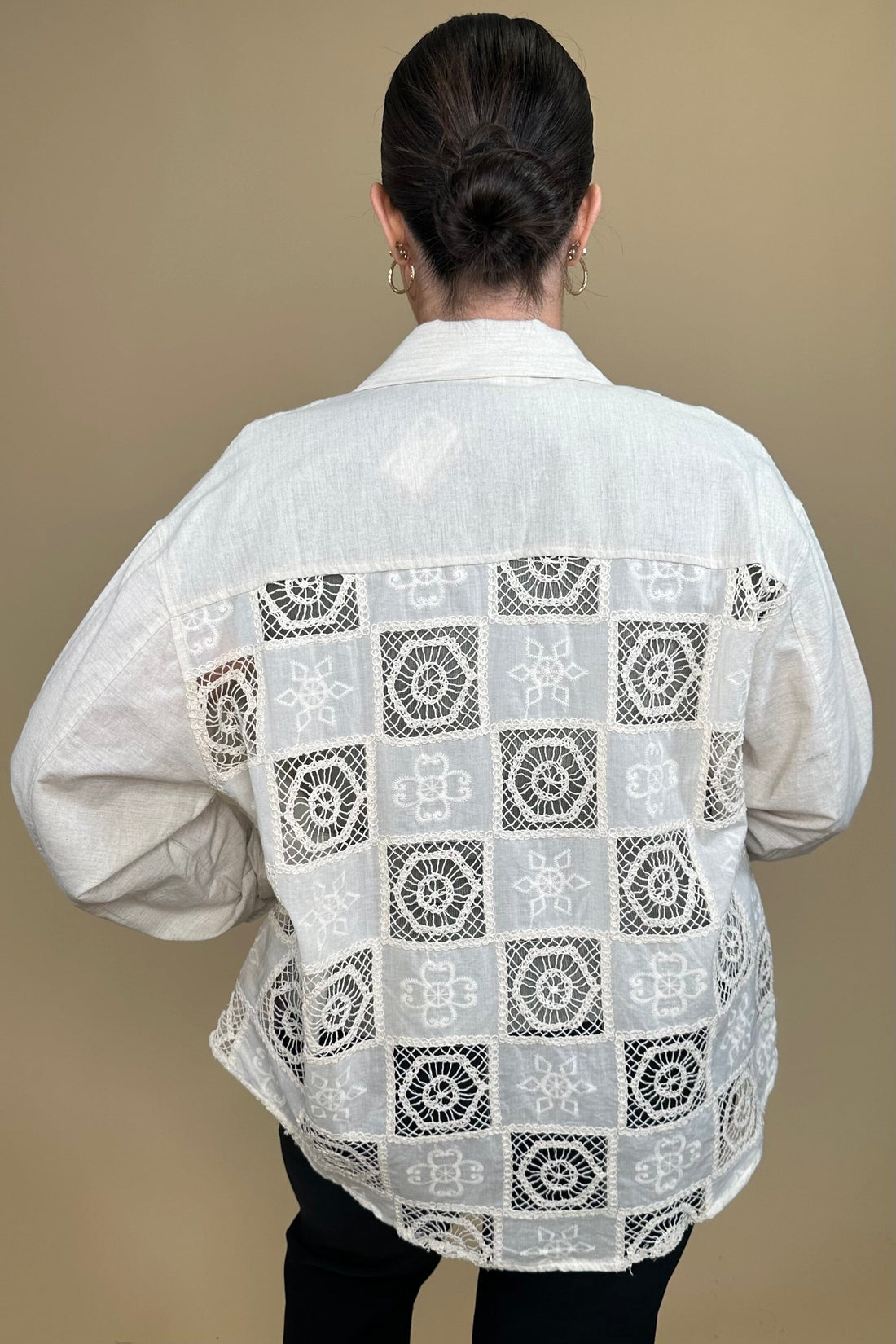 Long Sleeve Button Down w/ Crocheted Back OUTFIT COMPLETER MELLOWWORLD 