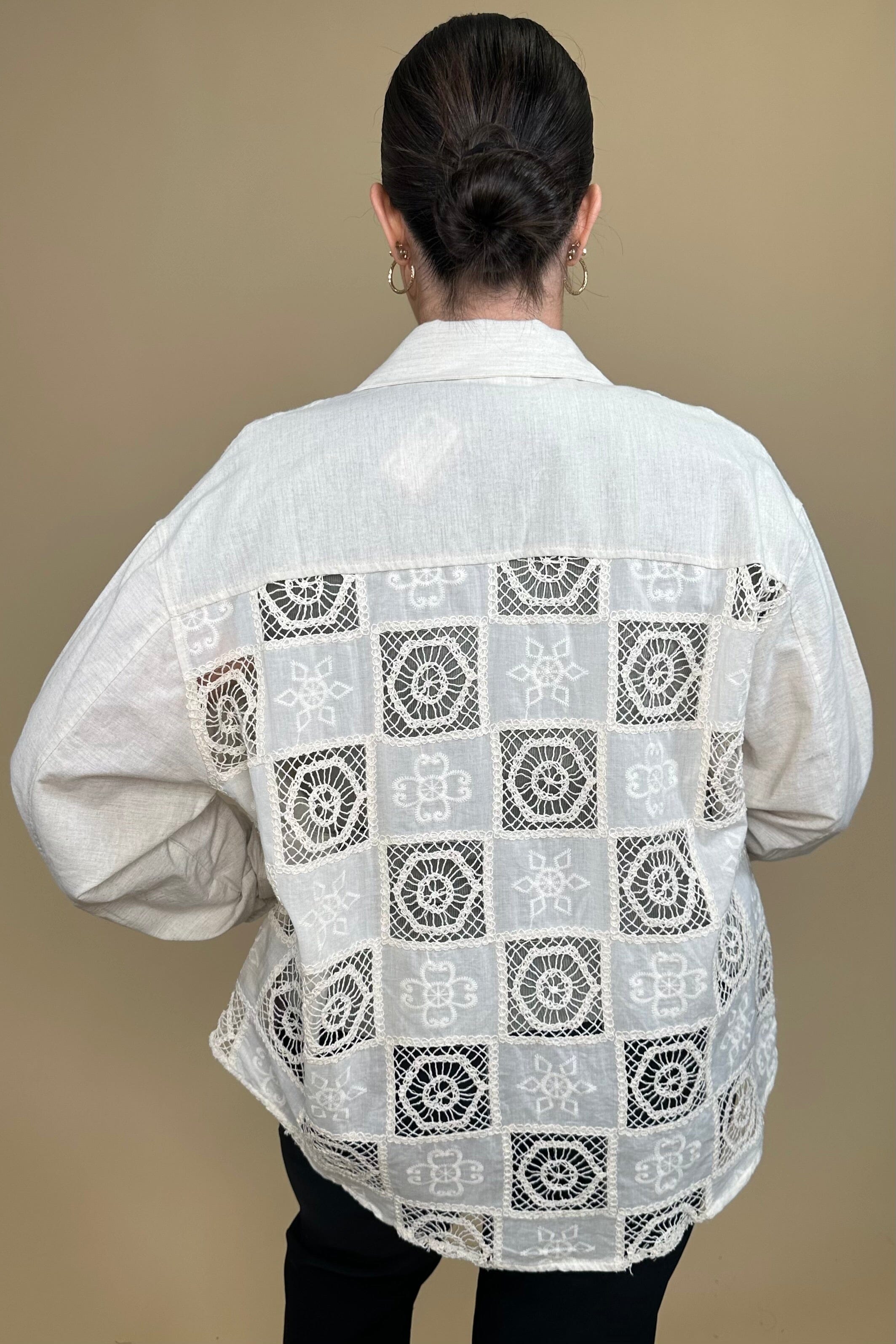 Long Sleeve Button Down w/ Crocheted Back OUTFIT COMPLETER MELLOWWORLD 