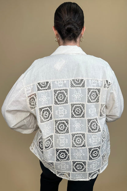 Long Sleeve Button Down w/ Crocheted Back OUTFIT COMPLETER MELLOWWORLD 